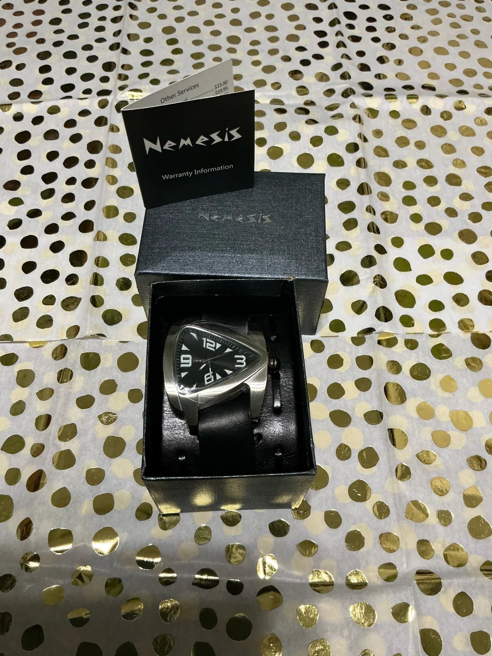 Men’s Black Triangular Dial Leather Strap Watch
